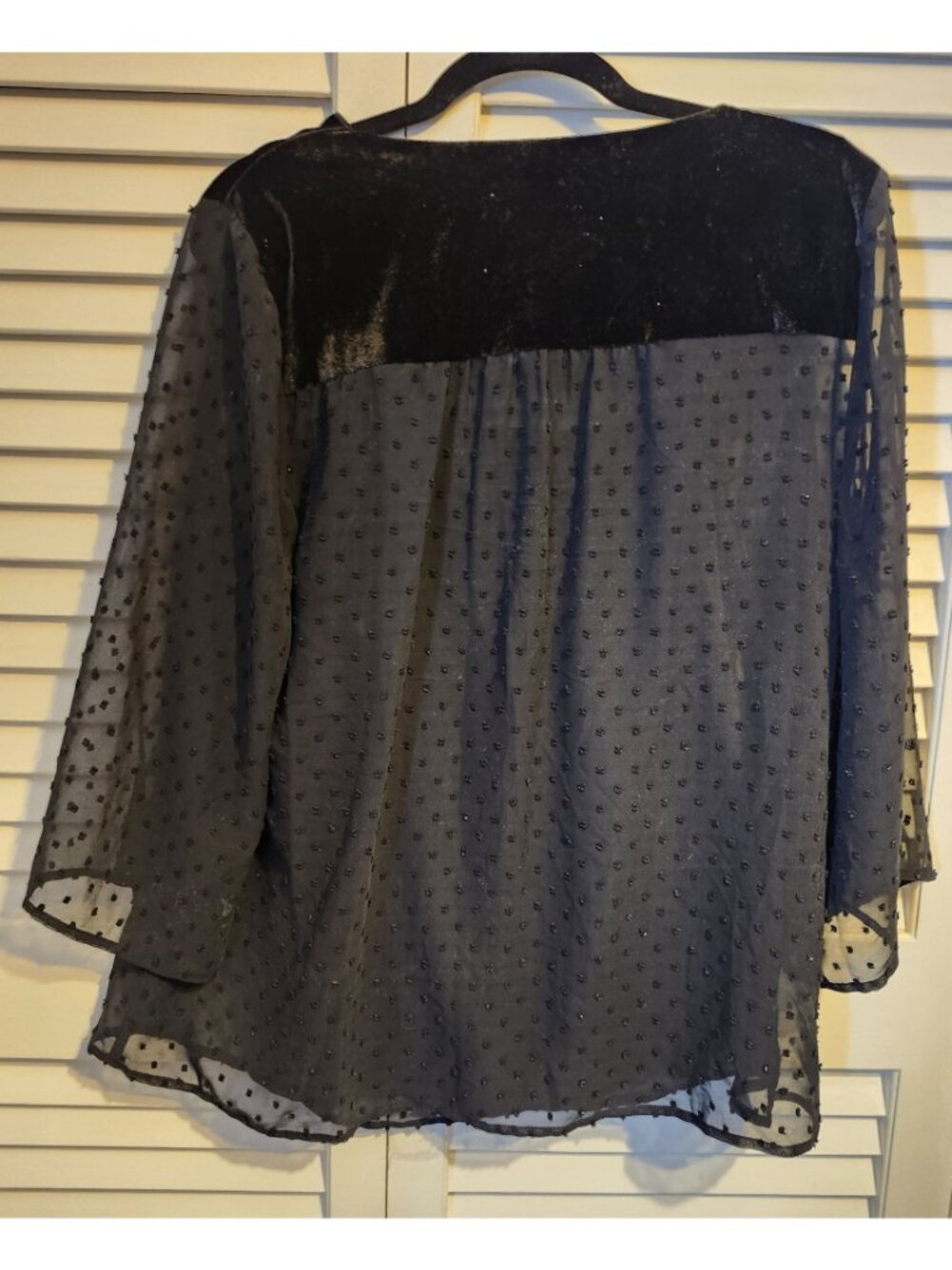 Style & Co Sz 0X Sheer Top Black Long Sleeves Dots Velvet Blouse - Picture 8 of 8